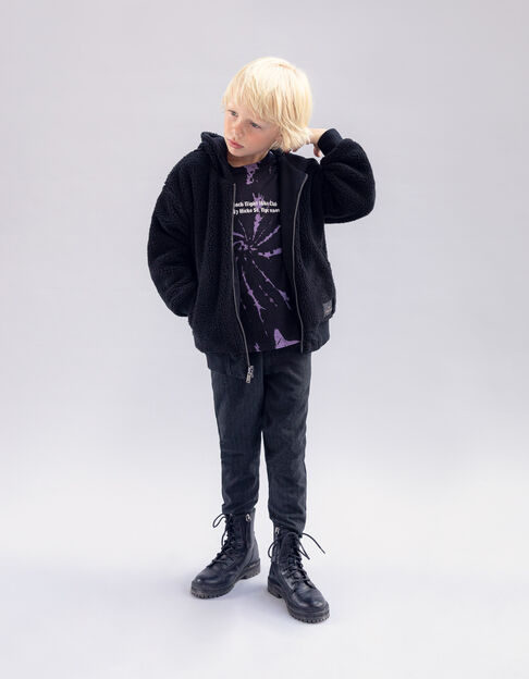 Cardigan réversible noir Sherpa et molleton garçon