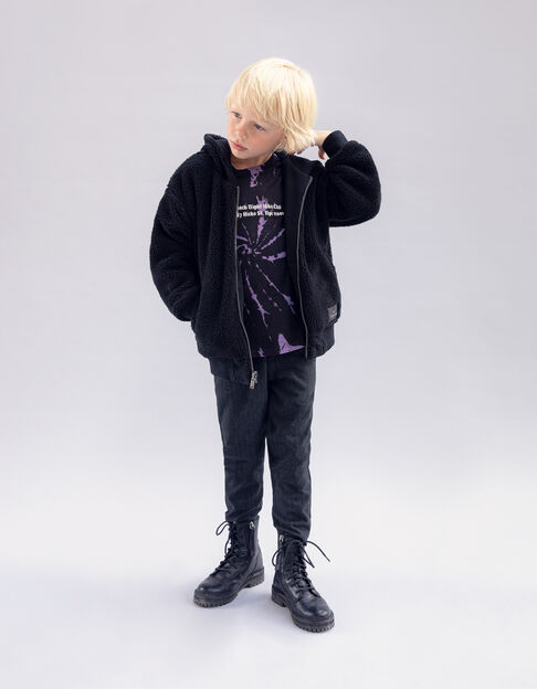 Boys’ black Sherpa/sweatshirt fabric reversible cardigan
