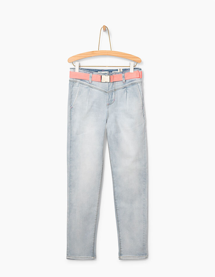 Girls' white blue mom jeans with neon belt-2