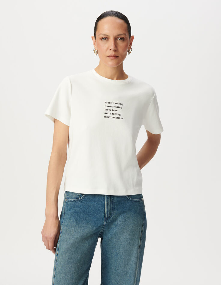 Women’s off-white crew neck T-shirt with glittery slogan-2 Women’s off-white crew neck T-shirt with glittery slogan-2