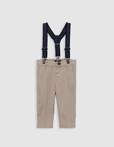 Pantalon cérémonie beige rayé à bretelles bébé garçon - IKKS