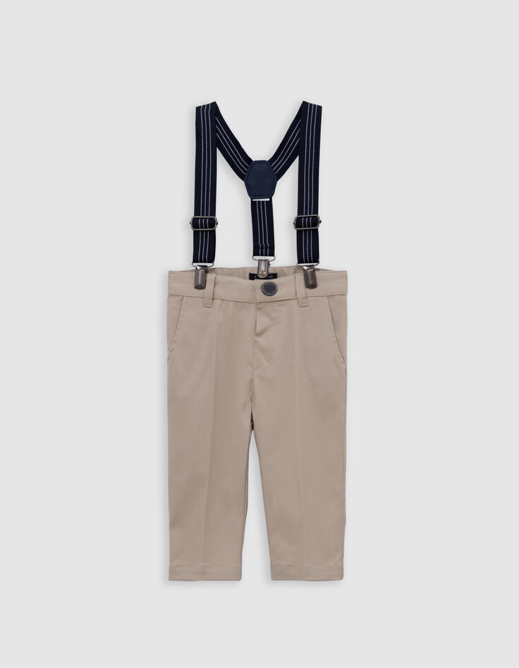 Pantalón ceremonia beige rayas tirantes bebé niño-1