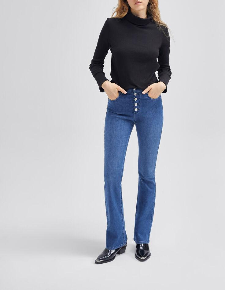 Jean flare bleu taille haute effet sculpt up Femme-1