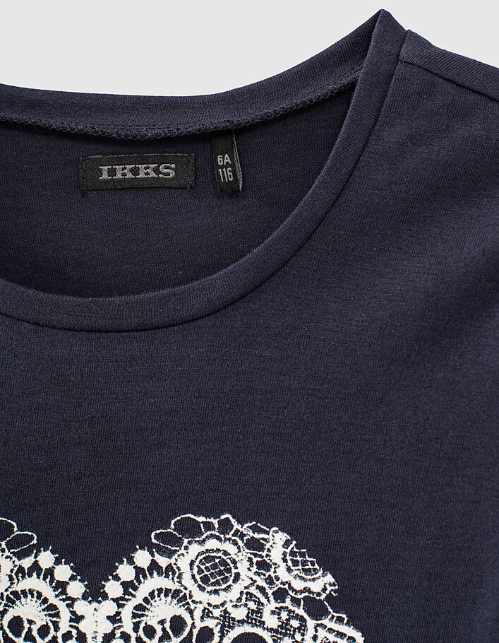 Girls’ navy T-shirt with lace heart - IKKS