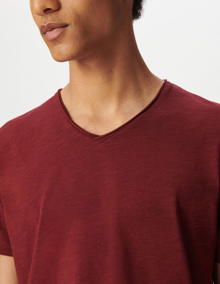 T-shirt encolure V bordeaux coton bio flammé Homme-3 T-shirt encolure V bordeaux coton bio flammé Homme-3