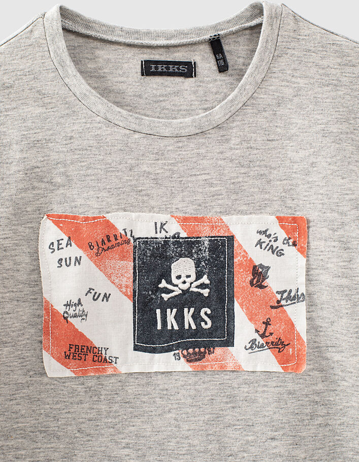 Boys’ grey organic cotton T-shirt with flag and embroidery - IKKS