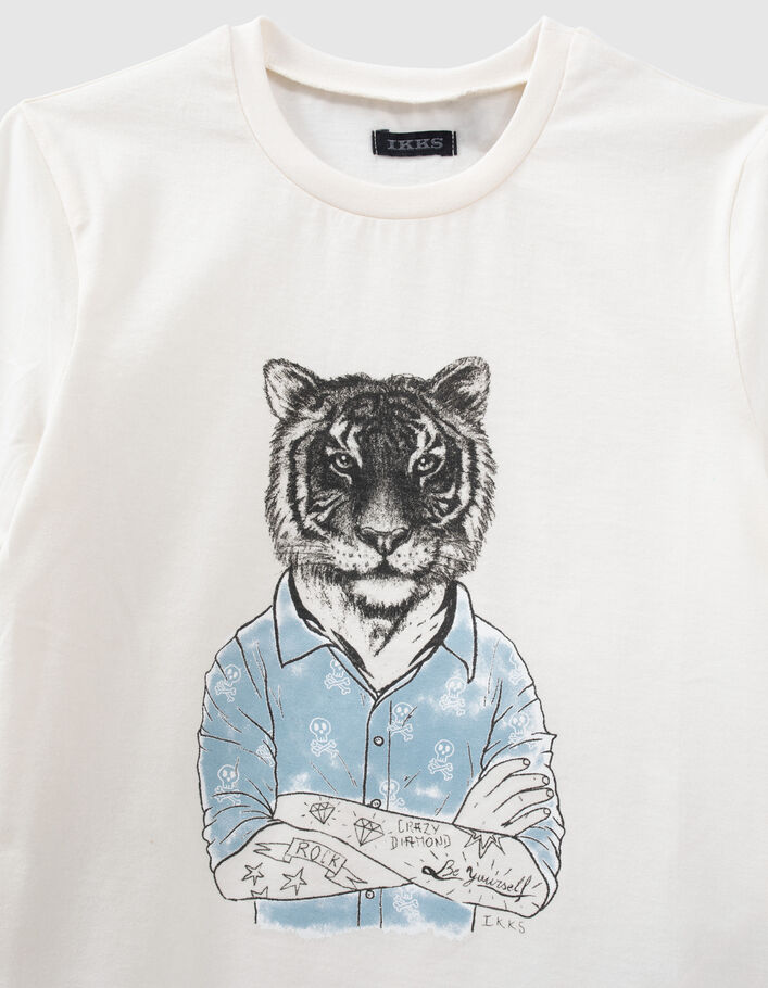 Cremeweißes Jungen-T-Shirt mit tätowiertem Tiger - IKKS