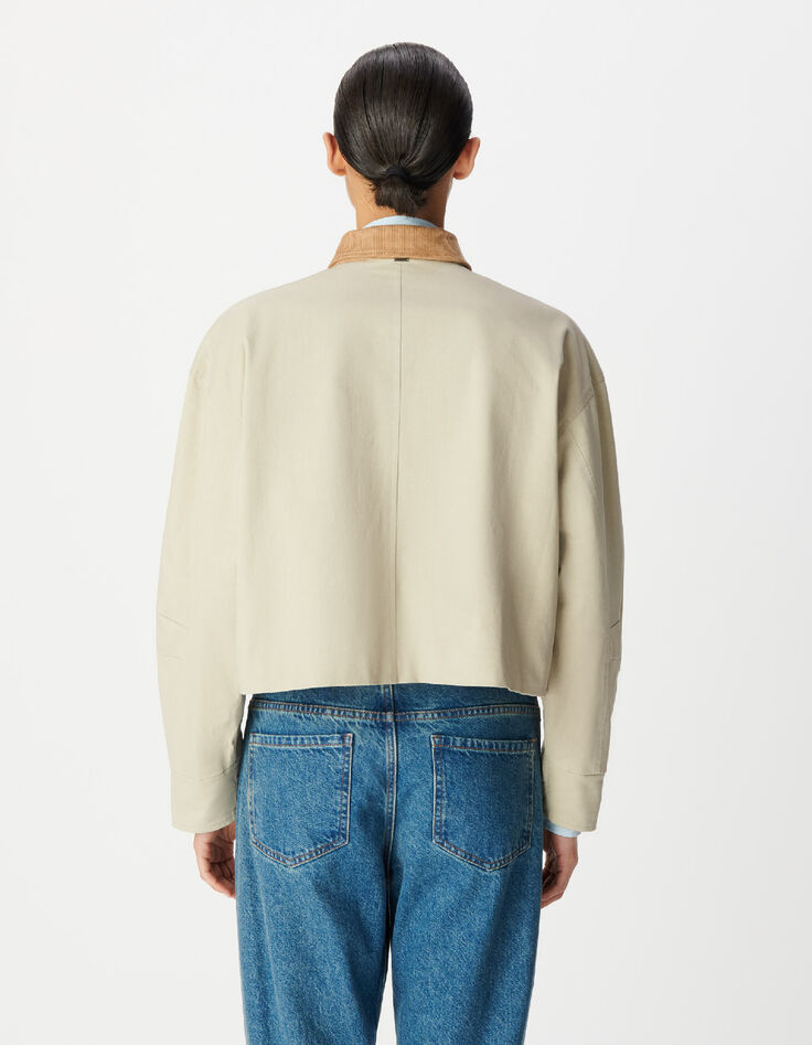 Women's oversized beige jacket with velour details-3