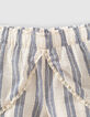 Cremeweiße Shorts mit blauen Streifen für Babymädchen-2