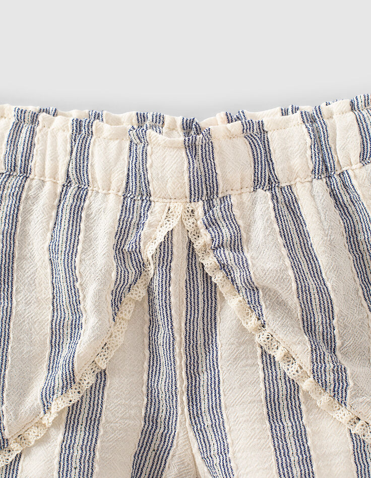 Cremeweiße Shorts mit blauen Streifen für Babymädchen-2 Cremeweiße Shorts mit blauen Streifen für Babymädchen-2