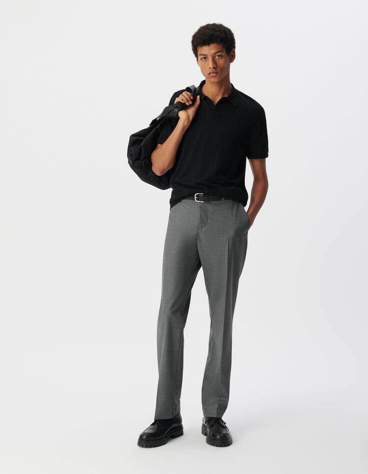 Polo noir en tricot flammé Homme-1