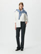 Pantalon de tailleur gris motif chevrons Femme-1