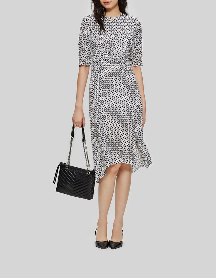 Gebroken witte midi-jurk, geometrische print Dames-1