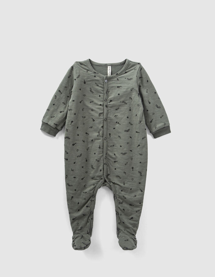 Baby’s light khaki rock print organic cotton sleepsuit-1