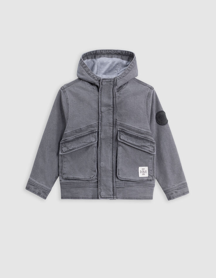 Blouson en jean gris à capuche garçon-5