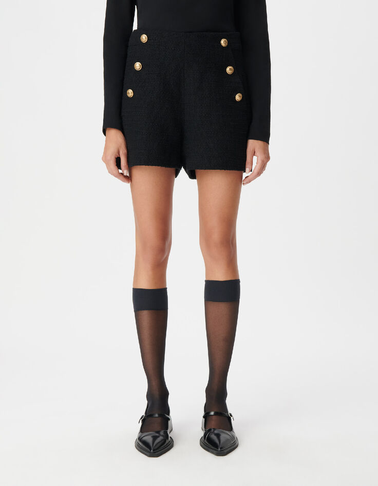 Schwarze Deckshorts f&uuml;r Frauen mit Tweed-Effekt-2
