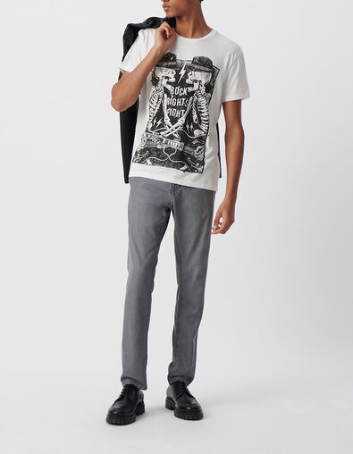 Men&rsquo;s white organic cotton T-shirt with skeleton guitarist - IKKS