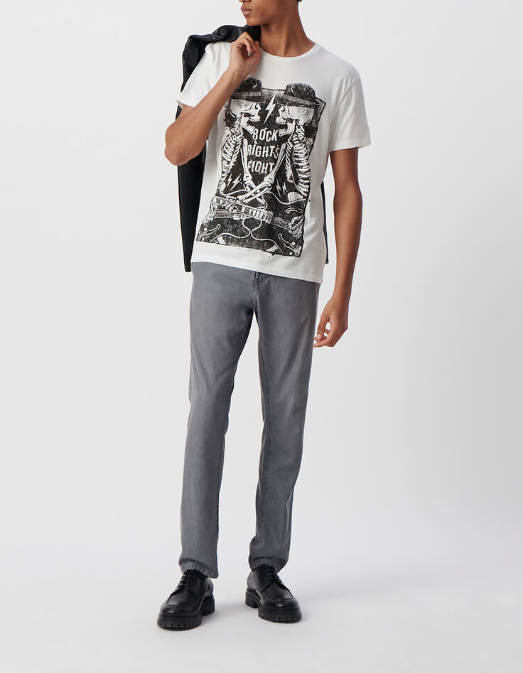 Men&rsquo;s white organic cotton T-shirt with skeleton guitarist-1