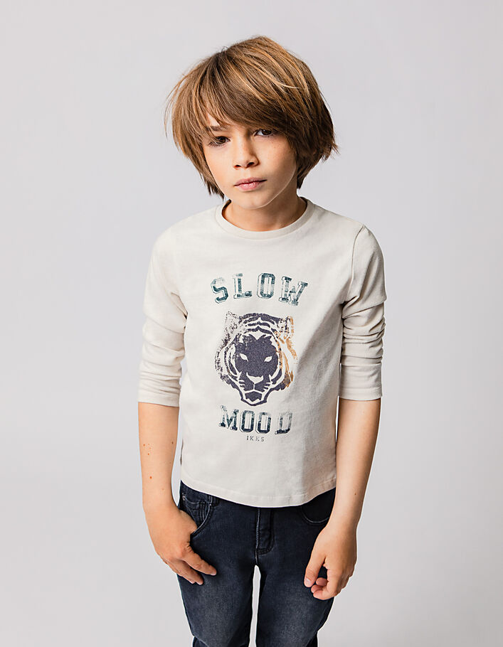 Boys’ chalk flocked velvet tiger T-shirt - IKKS