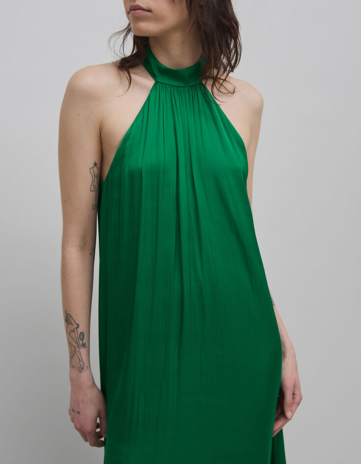 Groene gekreukte jurk van gerecycled polyester armsgaten-4