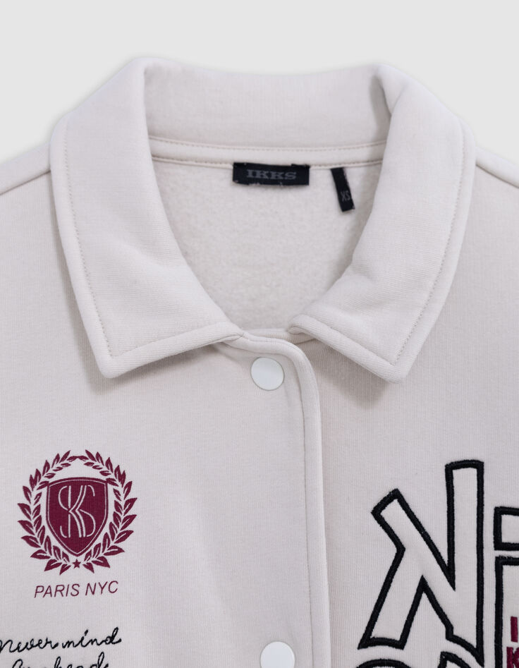 Tweekleurig beige fleece bombervest voor meisjes-3 Tweekleurig beige fleece bombervest voor meisjes-3