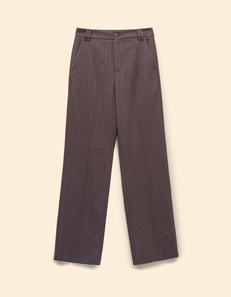 Pantalon de tailleur marron motif chevrons I.Code-7