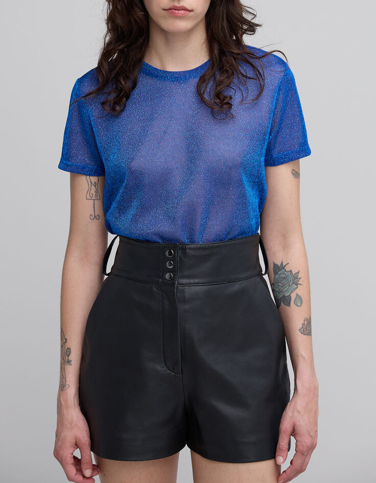 Women’s cobalt lurex T-shirt with animal print-2