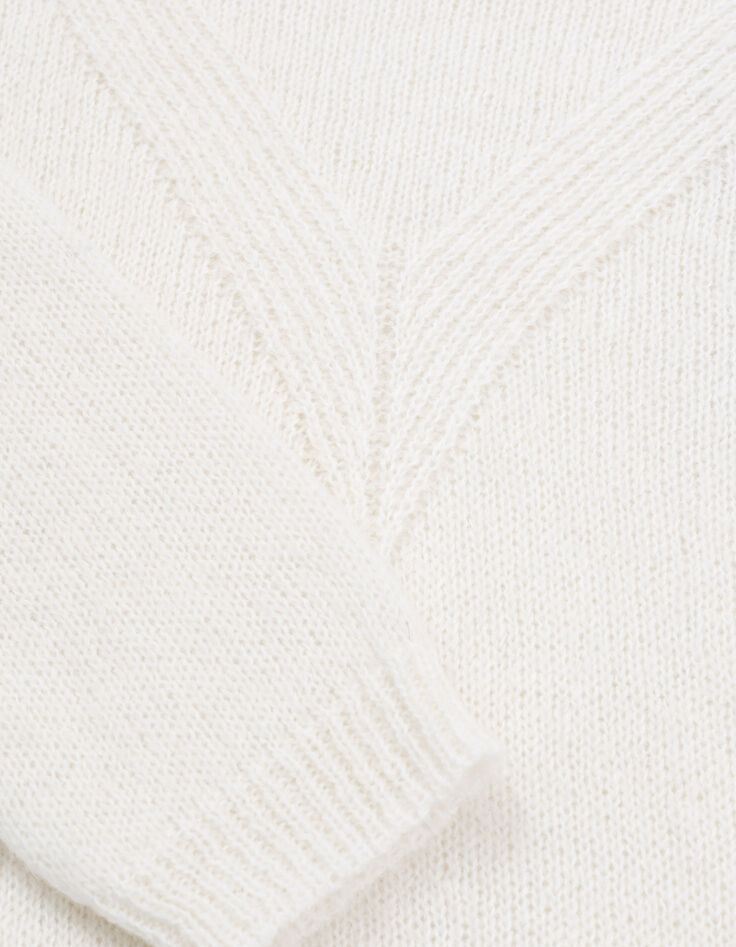 Pull écru tricot jeu de points chevron Femme-7