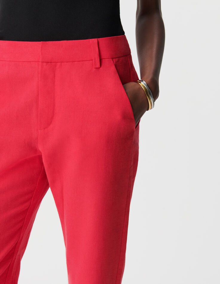 Anzughose f&uuml;r Damen 7/8 rot aus Leinen und Baumwolle-4