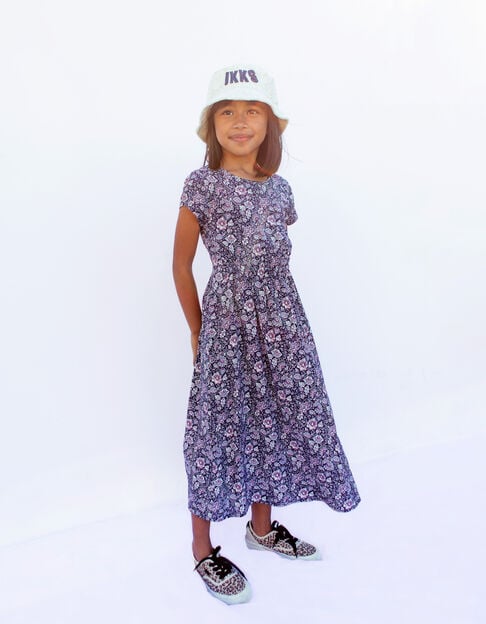 Girls' navy flower print Lenzing™ Ecovero™ long dress