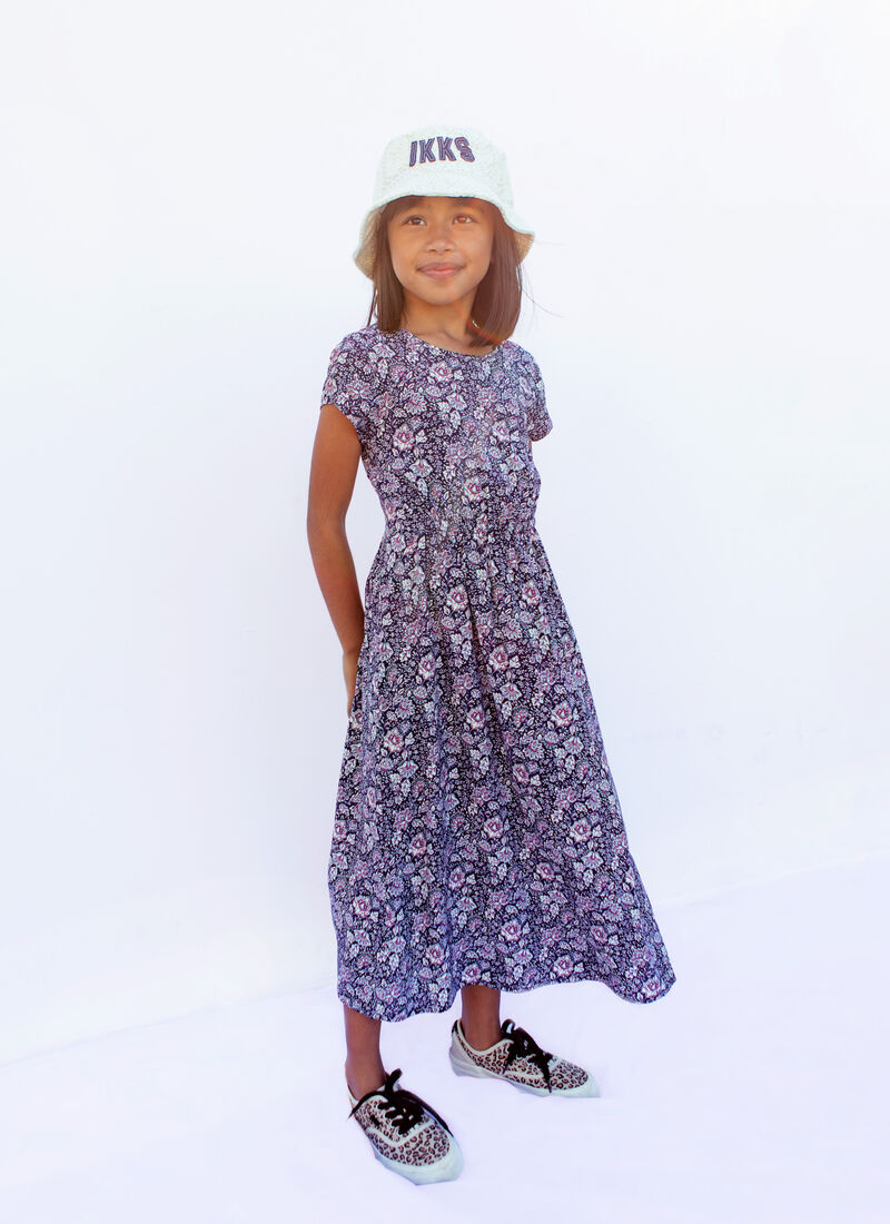Lange marine jurk Lenzing™ Ecovero™ bloemenprint meisjes