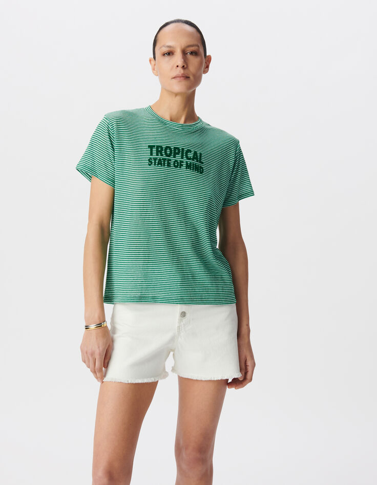 Grünes Matrosen-T-Shirt für Damen mit GEFLOCKTE Botschaft aus Samt-3