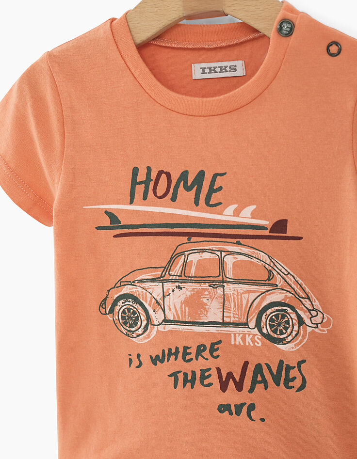 Tee-shirt terracotta visuel voiture bébé garçon -2
