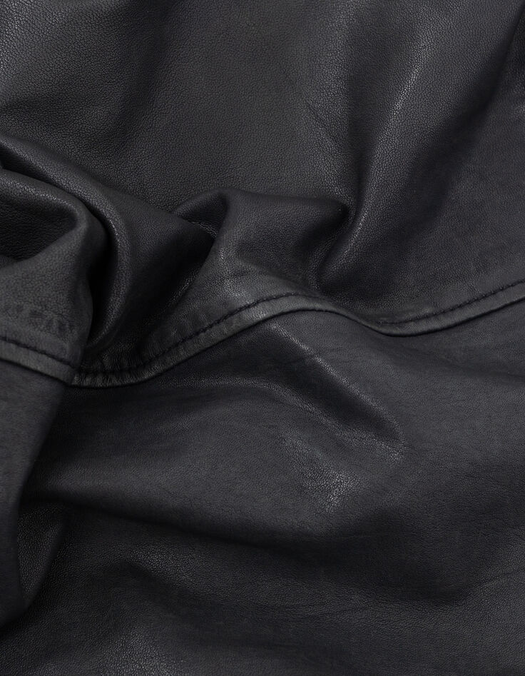 Schwarze Bikerjacke aus gewaschenem Leder mit Reißverschlusstaschen Damen-7