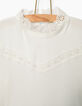 Gebroken wit T-shirt met kanten kraag meisjes -2