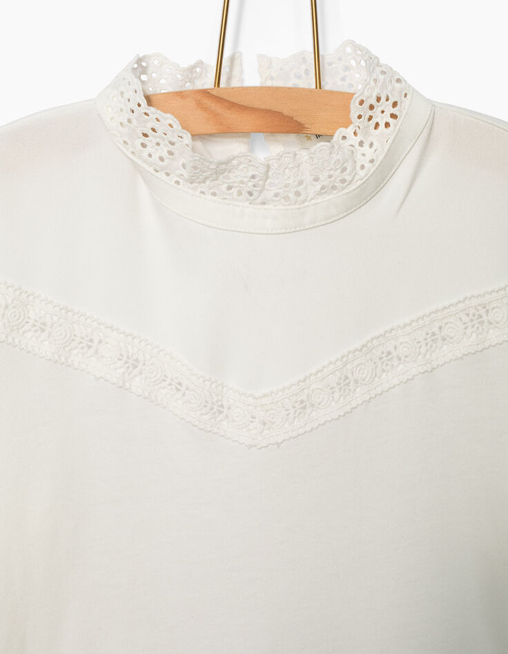 Gebroken wit T-shirt met kanten kraag meisjes -2