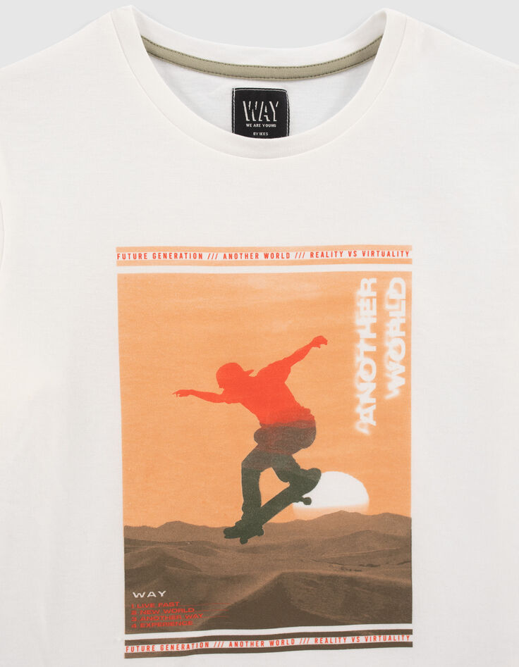 T-shirt blanc bio visuel skateur gar&ccedil;on-3