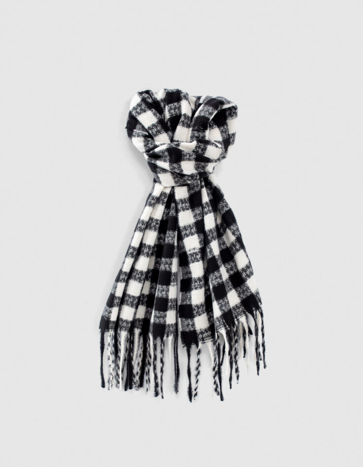 Echarpe noire motif carreaux blancs fille -1