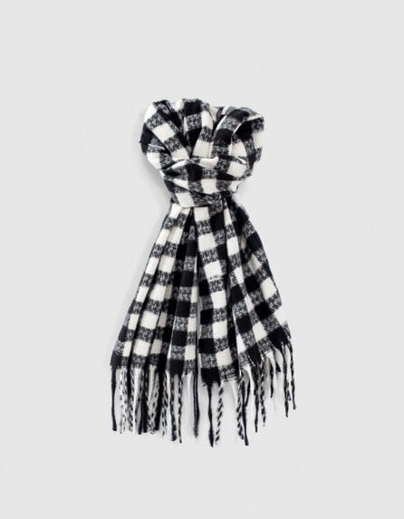 Girls’ black scarf with white check 