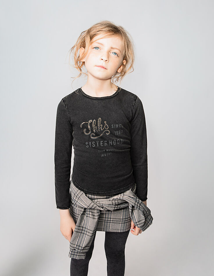 Girls’ charcoal Prince of Wales skirt-leggings-5