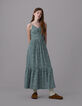 Robe longue fines bretelles verte imprimé léopard fille-3