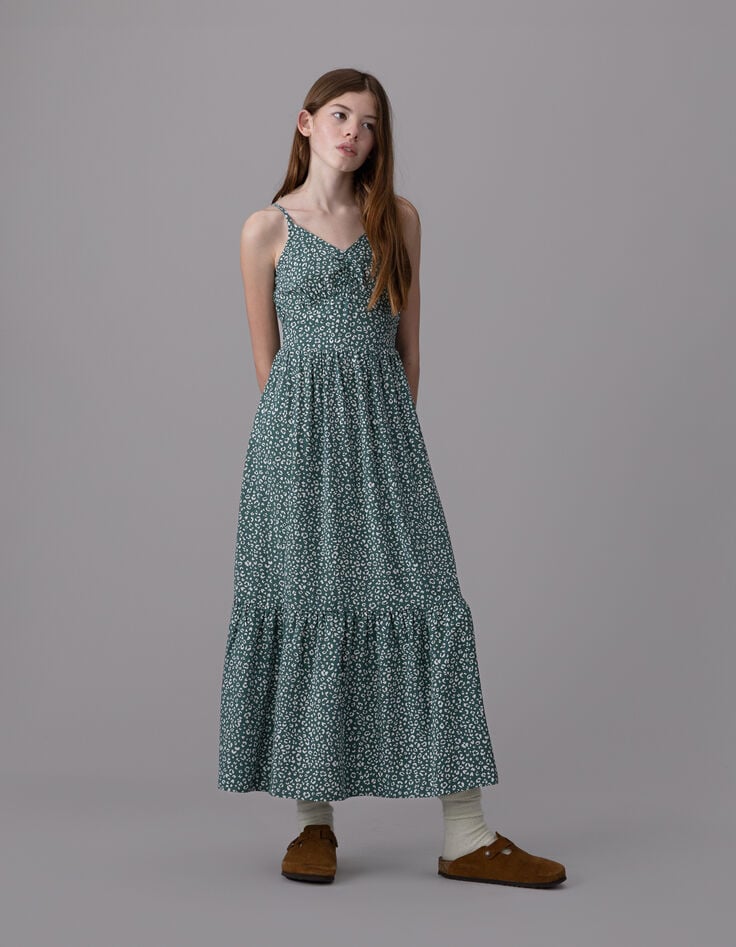 Langes grünes Kleid mit schmalen Trägern Leoprint-3 Langes grünes Kleid mit schmalen Trägern Leoprint-3