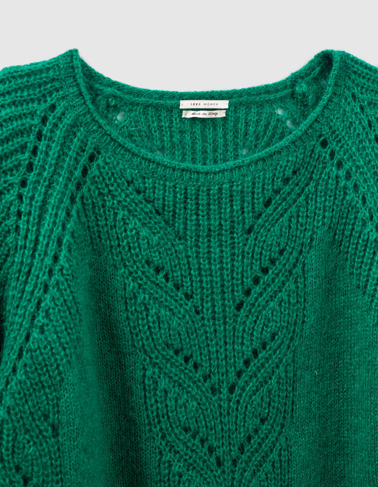 Grüner Damenrollkragenpullover mit Ajours-Strick-2