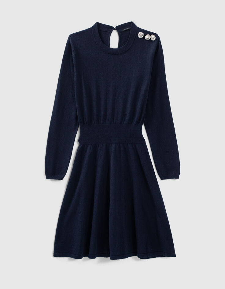 Robe pull marine tricot avec boutons-bijou Femme-5