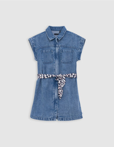 Robe en jean bleu ceinture imprimée fille - IKKS