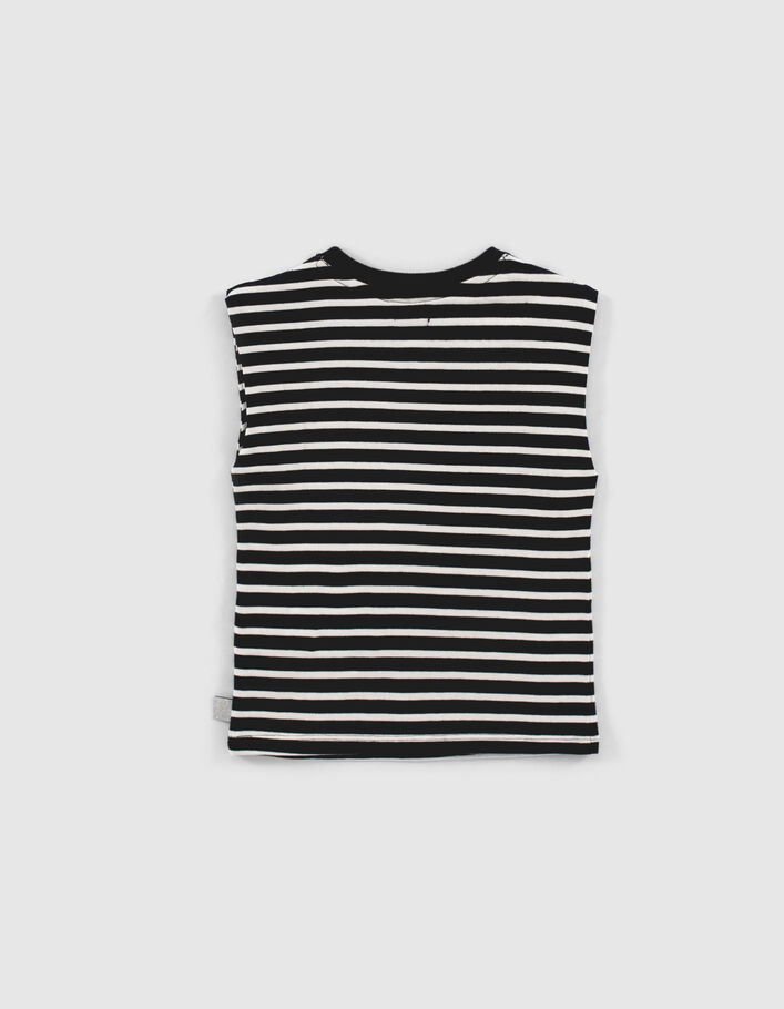 Girls’ black IKKS–MICKEY T-shirt with white stripes-3