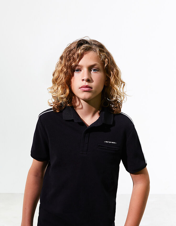 Polo negro cordoncillos hombros LOS ANGELES niño -1 Polo negro cordoncillos hombros LOS ANGELES niño -1