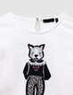 T-shirt écru coton bio lapin col dentelle 3D fille-5