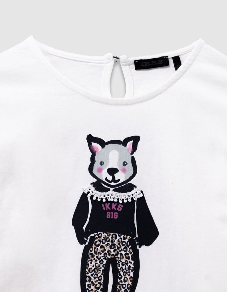 T-shirt écru coton bio lapin col dentelle 3D fille-5 T-shirt écru coton bio lapin col dentelle 3D fille-5