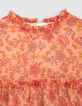 Girls' orange flowery print dress-3